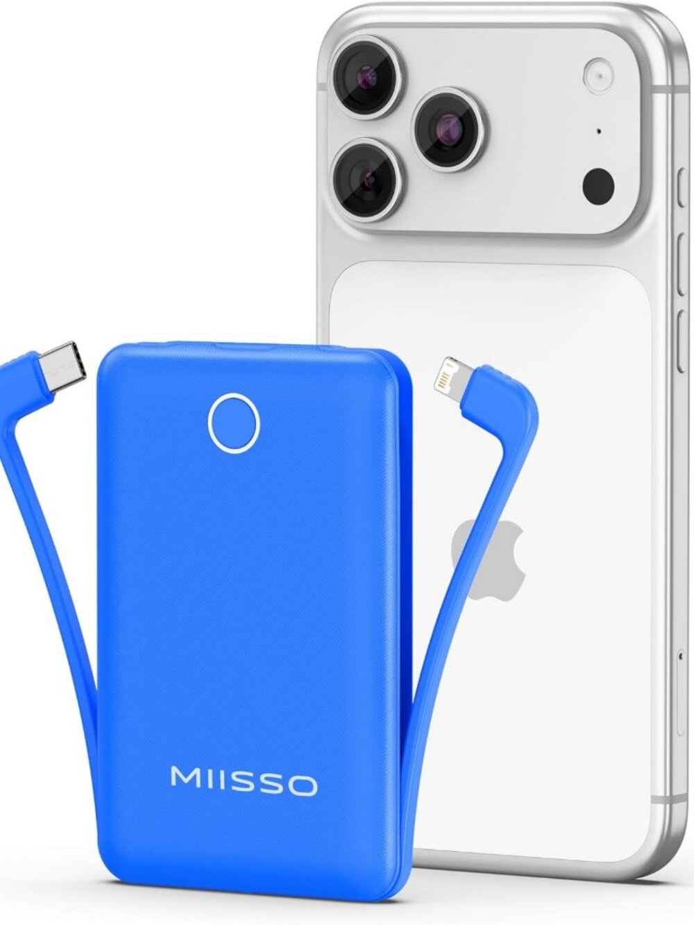 10000mAh Mini Portable Charger with Built-in Cable - Compact Power Bank, Deep